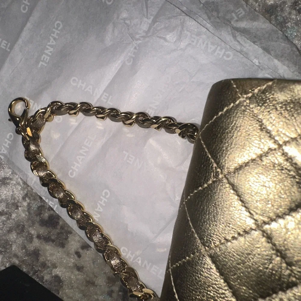 CHANEL Vintage Leather Classic Flap Micro Bag Pouch in Gold - Picture 11 of 16